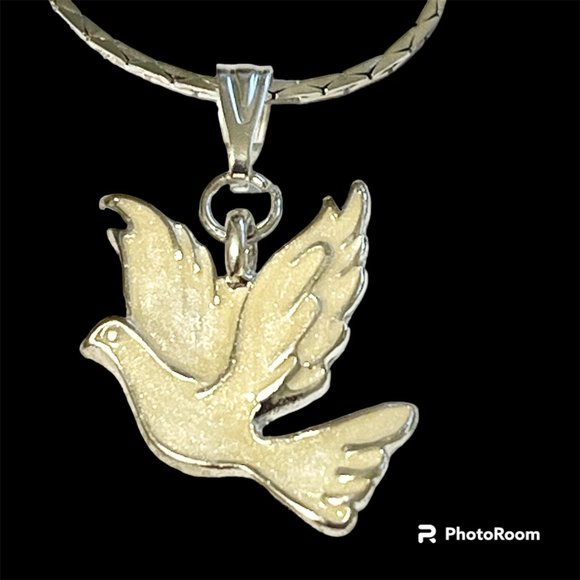 Silver White Dove Bird Pendant Necklace Plated 18" Enamel Holy Spirit Peace - Picture 2 of 11